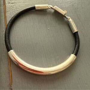 Taxco 925 Sterling Silver Black Leather Bracelet